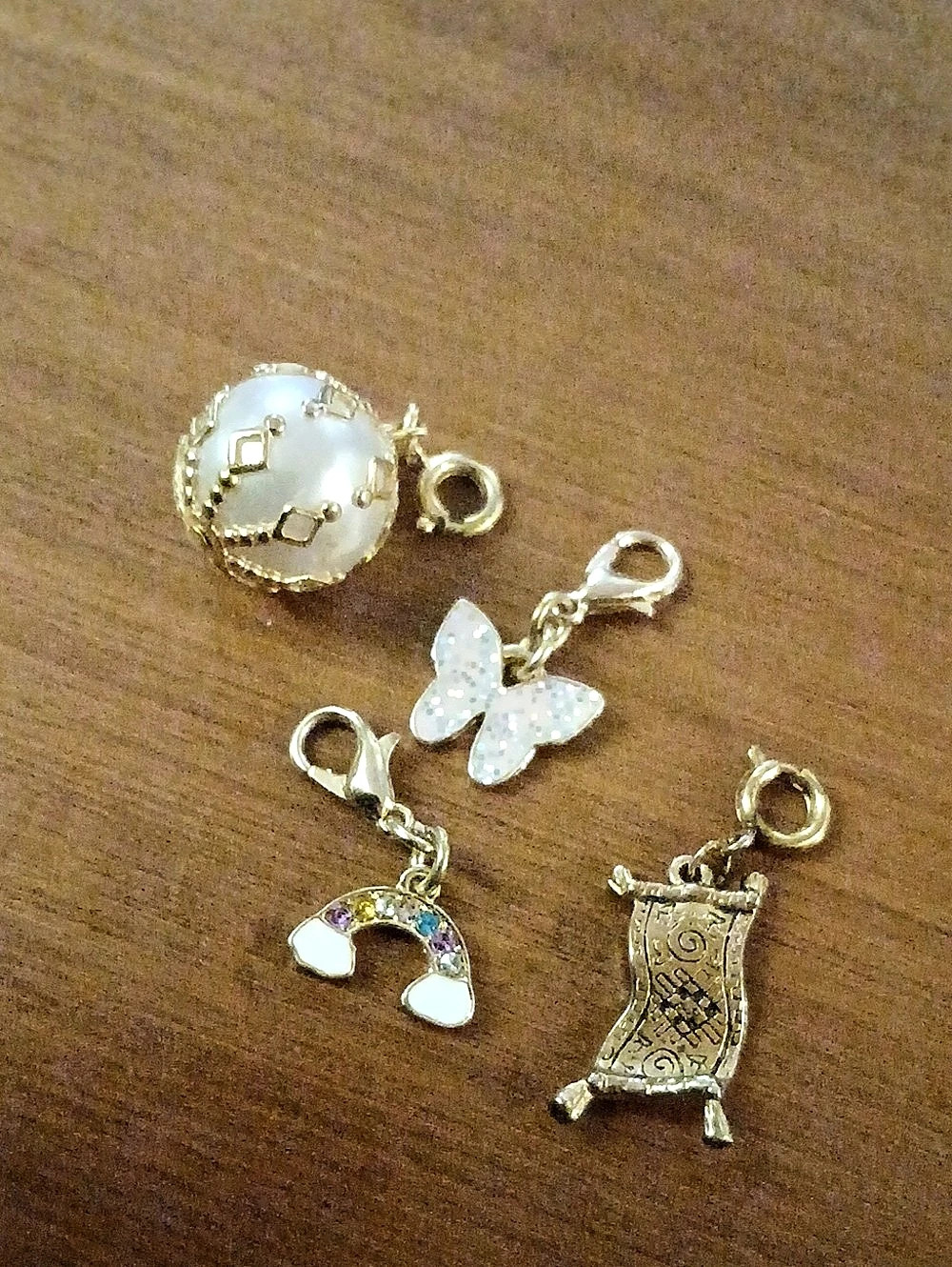 Lot Of 4 Gold tone Charms Butterfly, Rainbow , Magic Carpet Collectible